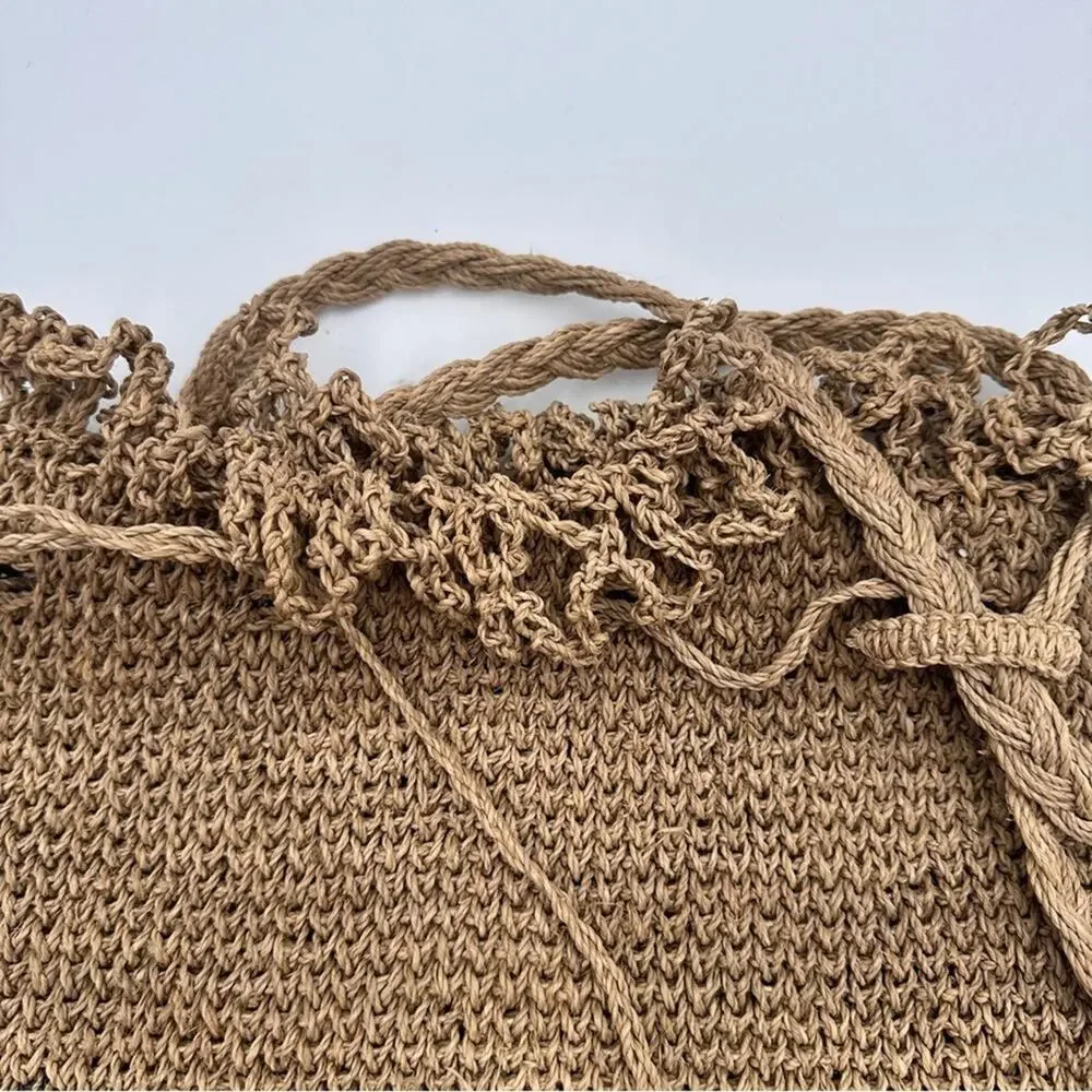 BOHO Vintage Folk Craft Bag Large Backpack Hand knitted Made of Plants - vegan